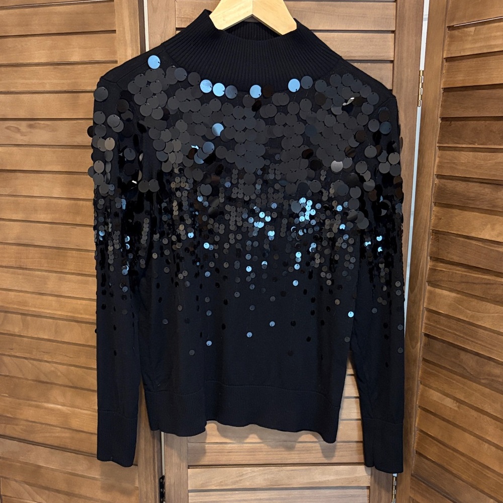 Talbots Black Sequin Turtleneck Sweater